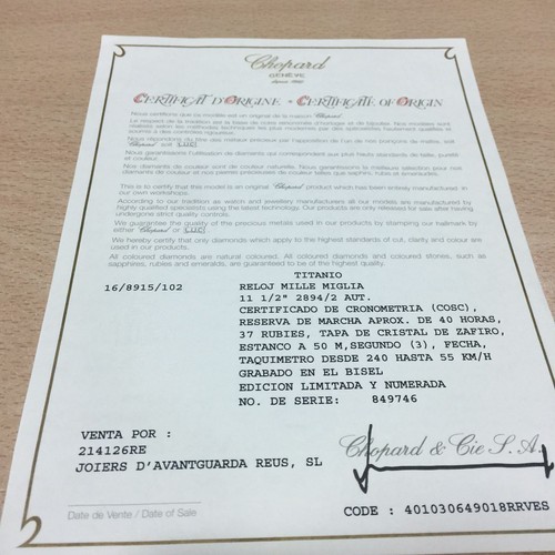 Chopard certificate origin - chopard, of